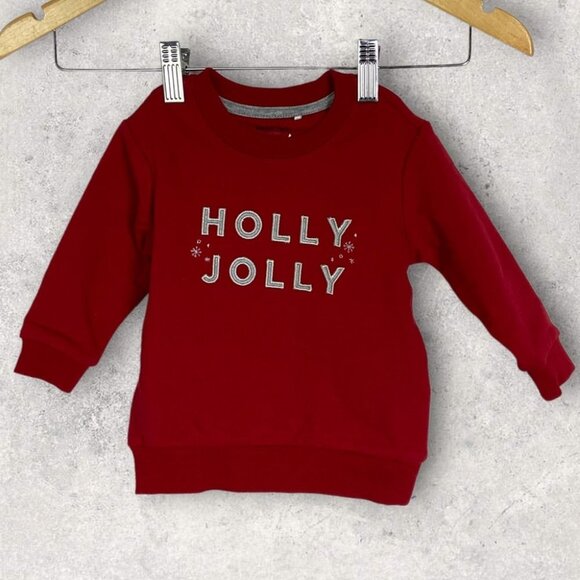 NEW Nordstrom Holly Jolly Sweatshirt Red Petit Lem Size 12 Months Crew Neck Knit - Picture 3 of 10